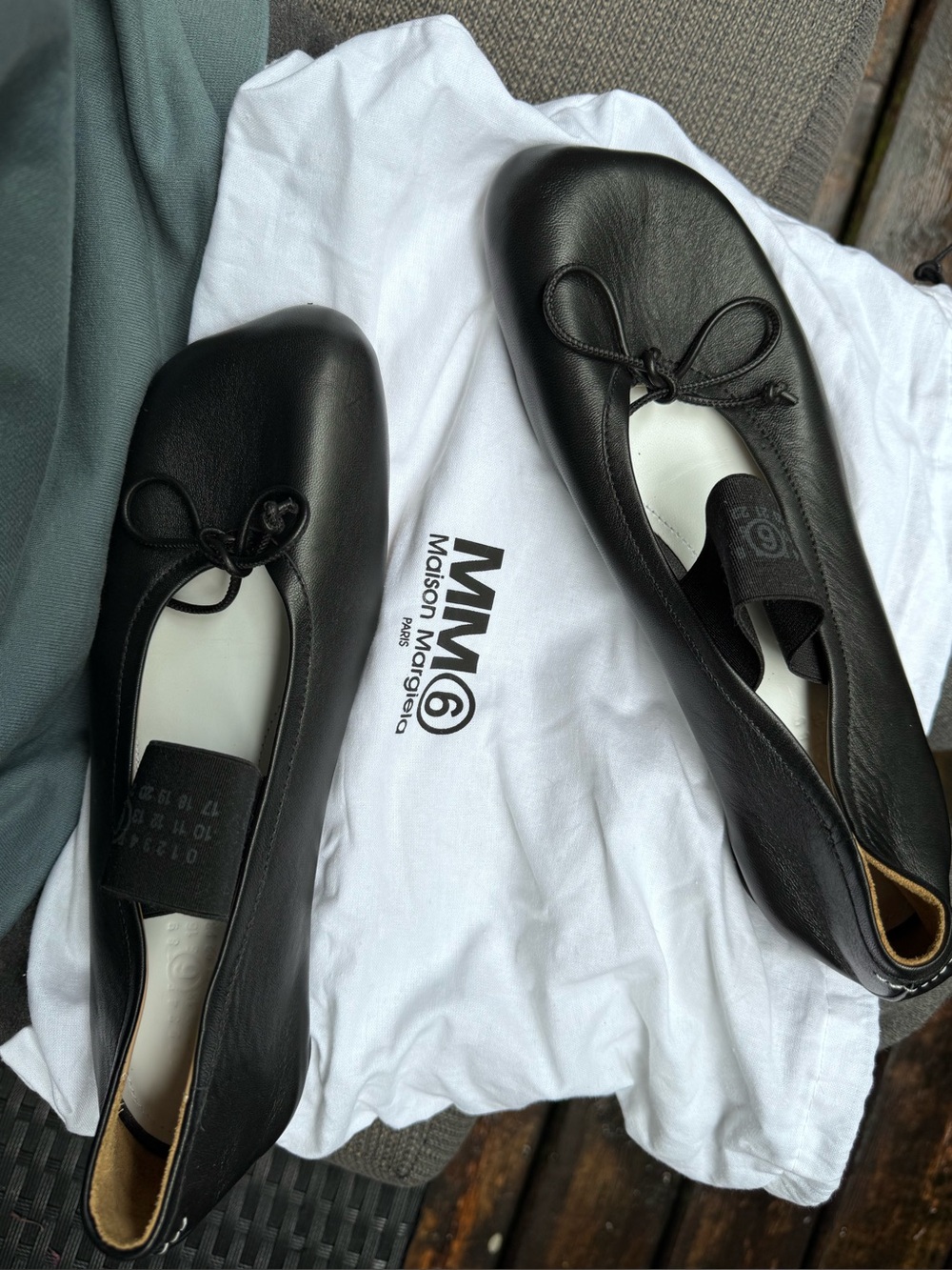 MM6 Maison Martin Margiela Black anatomic Leather Ballet Flats